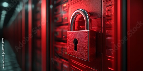 3D lock and access control for password-protected data storage online. Cloud computing, information technology, and firewall protection in a secure server room for virtual networking, Generative AI