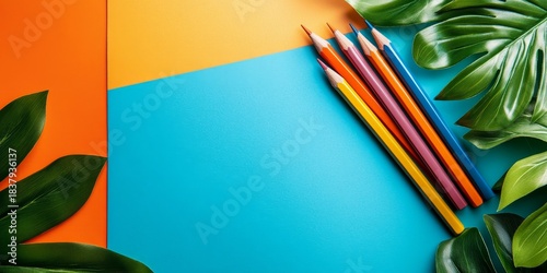 Paper mockup with pencil stationery on a desk, illustrating creativity and writing for artistic projects. Study tools for art design, education, work, or creative banner design, Generative AI