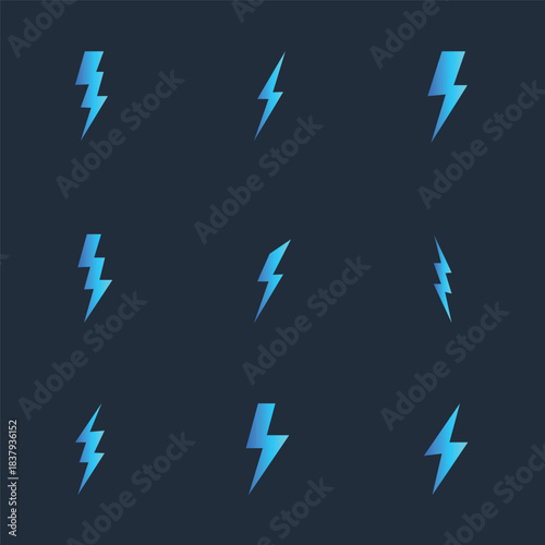 Lightning icon set. electric icon gradient blue power icon. energy sign. 