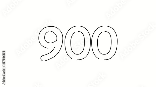 900 date, number object business. One line drawing doodle hand drawn picture. Video 4k  object illustration, minimalism hand drawn sketch design modern new