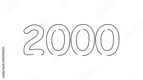 2000 date, number object business. One line drawing doodle hand drawn picture. Video 4k  object illustration, minimalism hand drawn sketch design modern new