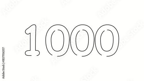 1000 date, number object business. One line drawing doodle hand drawn picture. Video 4k  object illustration, minimalism hand drawn sketch design modern new