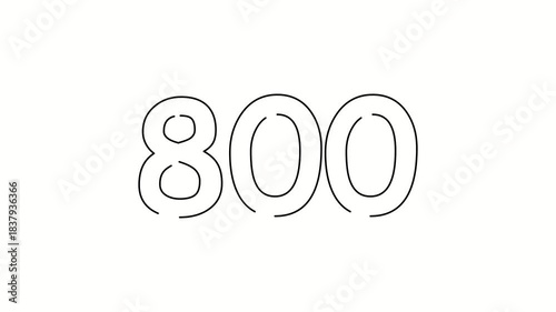 800 date, number object business. One line drawing doodle hand drawn picture. Video 4k  object illustration, minimalism hand drawn sketch design modern new