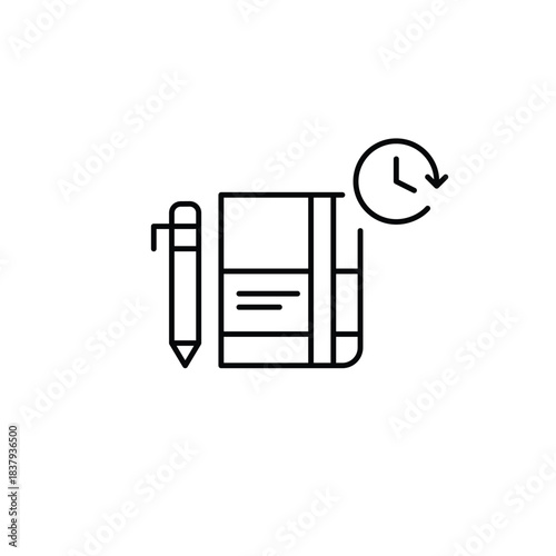 Daily planner and clock. Organized agenda, meetings and diary. Pixel perfect, editable stroke vector icon