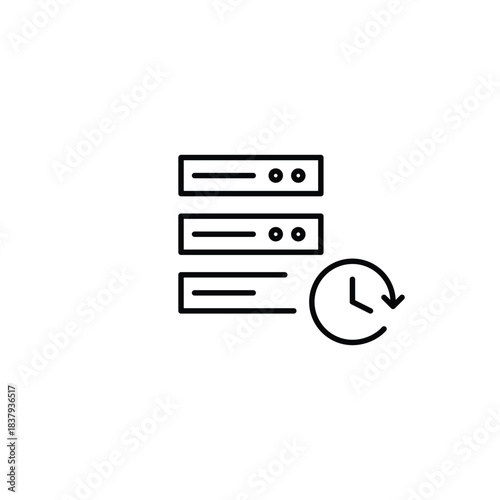 Servers and clock. Scheduled backup, data history. Pixel perfect, editable stroke vector icon