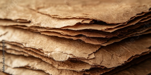 Brown paper close-up for recycling, ecology, and sustainable waste management. Pages, warehouse storage, and eco-friendly solutions for responsible waste and environmental care, Generative AI