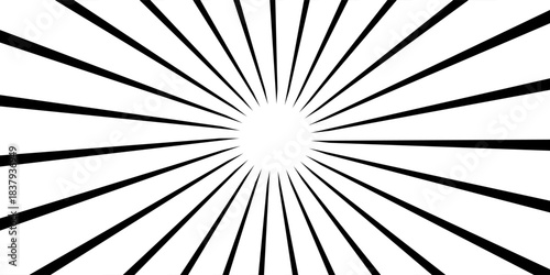 Black and white radial lines background in comic book. Manga speed frame. Vector illustration.