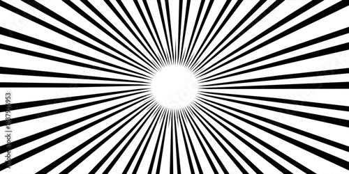 Black and white radial lines background in comic book. Manga speed frame. Vector illustration.