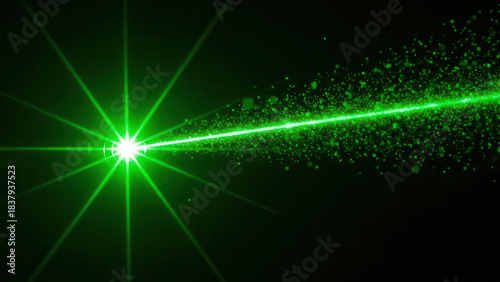 Green Laser Beam Cutting Through Dark Space With Particles.