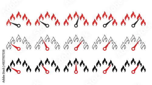 Illustration of flame meters showing different levels of intensity