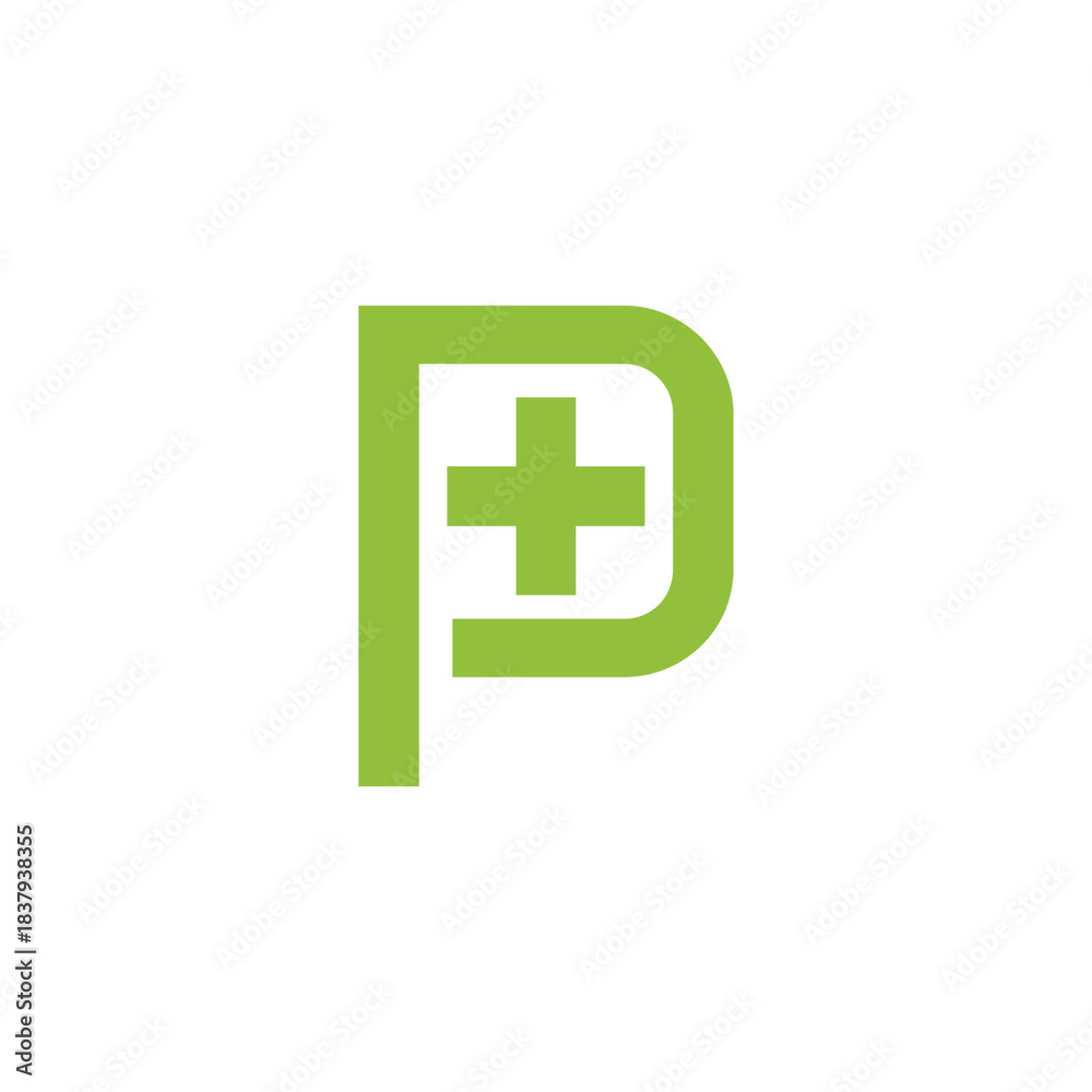 Fototapeta premium letter p plus medical green geometric logo vector