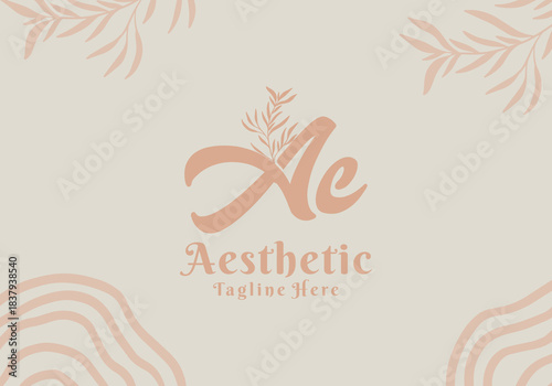 Brush style Ac initial letter logo with aesthetic leaf accents