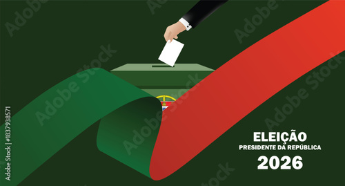 Dynamic Portugal Election 2026 Visual Featuring Flowing National Flag and Voting Action