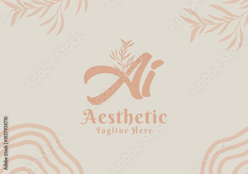 Brush style Ai initial letter logo with aesthetic leaf accents