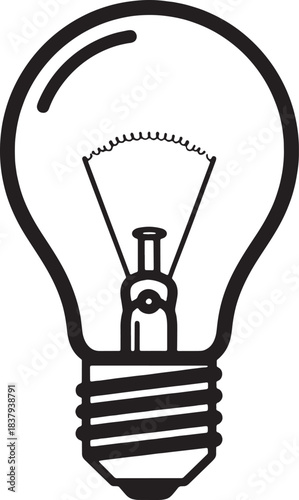 Black outline of a light bulb with filament and screw base