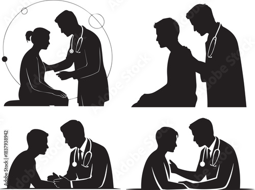 Silhouette of doctor examining a patient in hospital clinic