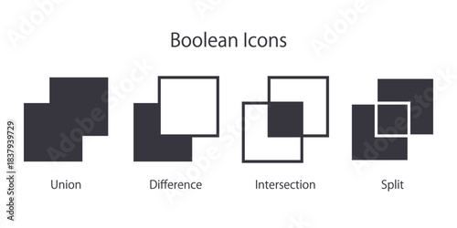 ブーリアンのユーザーインターフェースのアイコンセット。CADやイラストソフトのUIのベクターイラスト