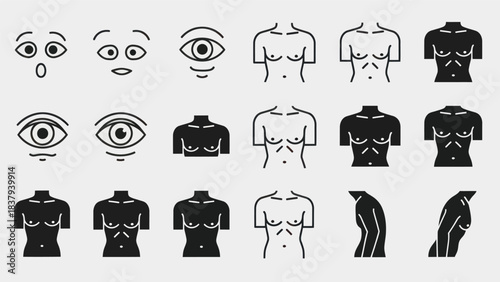Abstract minimalist human body and eye icons for design and concepts