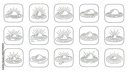 Abstract minimalist sun icons representing ripples and nature elements
