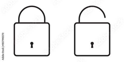 Black isolated icon of locked and unlocked lock on white background. Set of locked and unlocked padlock. Flat design.