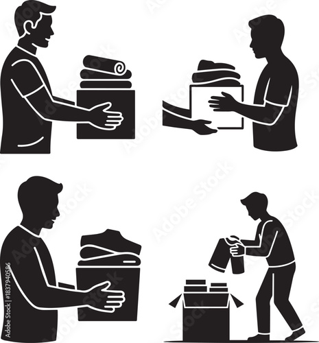 Draped cloth vector set of black fabric folds on transparent background