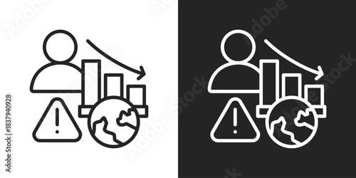 Economic Crisis Icon In Black And White Line Style