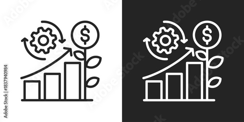 Sustainable Development Icon In Black And White Line Style