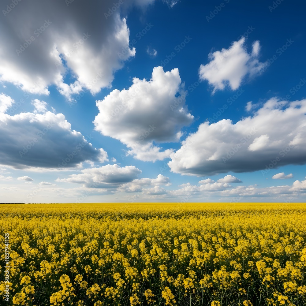 Obraz premium Vast Canola Field With Cloudy Sky
