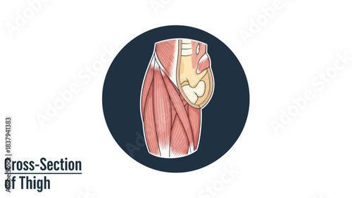Anatomical cross section of human thigh muscles and internal structures