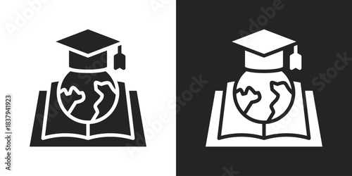 Global Learning Icon In Black And White Glyph Style