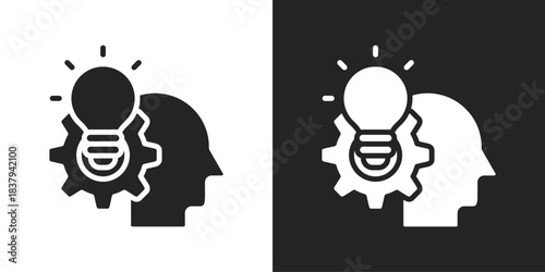 Critical Thinking Icon In Black And White Glyph Style