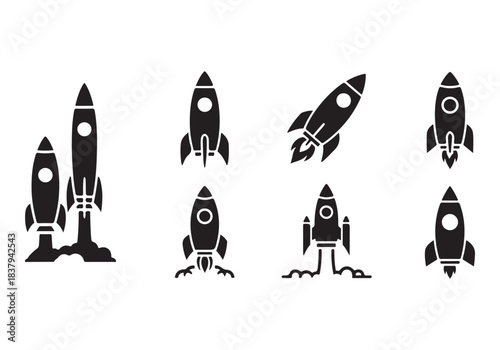 Rocket icon set. business start up symbol. rocket launching sign. vector silhouette