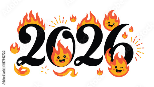 2026 Typography: A dynamic display of the year 2026, creatively represented with the fiery energy. Perfect for futuristic or motivational themes. 
