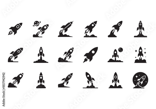 Rocket icon set. business start up symbol. rocket launching sign. vector silhouette