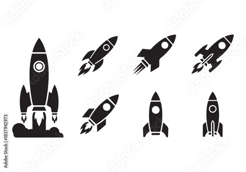 Rocket icon set. business start up symbol. rocket launching sign. vector silhouette
