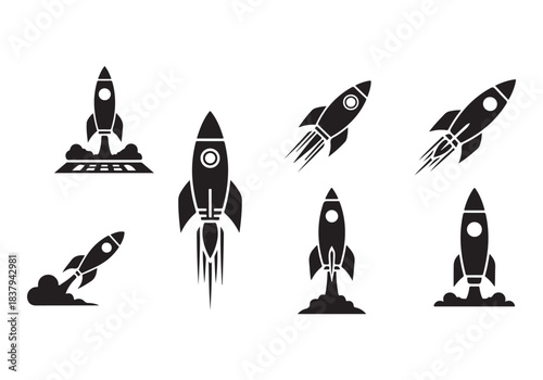 Rocket icon set. business start up symbol. rocket launching sign. vector silhouette