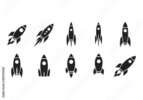 Rocket icon set. business start up symbol. rocket launching sign. vector silhouette