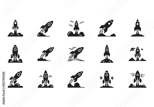 Rocket icon set. business start up symbol. rocket launching sign. vector silhouette