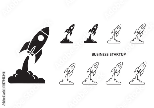 Rocket icon set. business start up symbol. rocket launching sign. vector silhouette