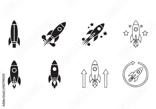 Rocket icon set. business start up symbol. rocket launching sign. vector silhouette