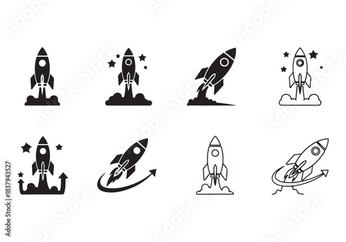 Rocket icon set. business start up symbol. rocket launching sign. vector silhouette