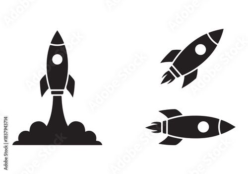 Rocket icon set. business start up symbol. rocket launching sign. vector silhouette