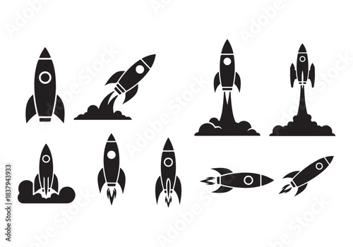 Rocket icon set. business start up symbol. rocket launching sign. vector silhouette