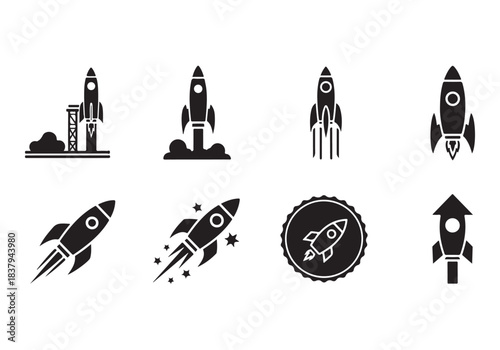 Rocket icon set. business start up symbol. rocket launching sign. vector silhouette