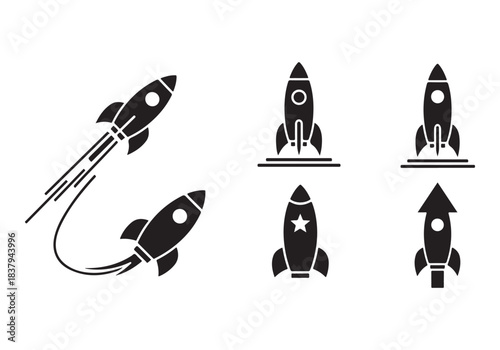 Rocket icon set. business start up symbol. rocket launching sign. vector silhouette