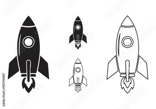 Rocket icon set. business start up symbol. rocket launching sign. vector silhouette