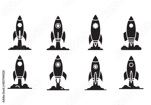 Rocket icon set. business start up symbol. rocket launching sign. vector silhouette