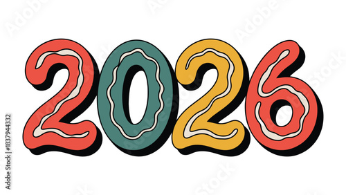 Vision of 2026: An eye-catching, retro-styled 2026 in vibrant, bold colors, celebrating a forward-looking perspective and the anticipation of new beginnings. 