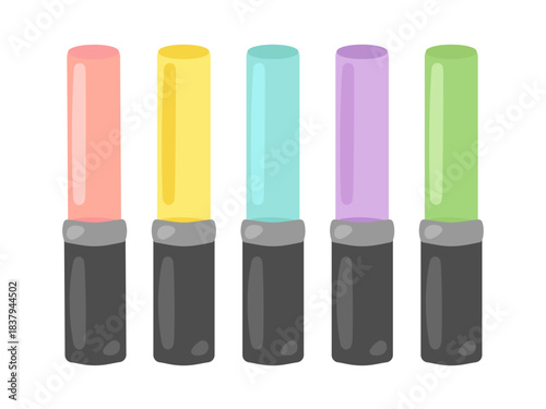 5色の推し活グッズのペンライト　イラストセット