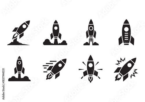 Rocket icon set. business start up symbol. rocket launching sign. vector silhouette